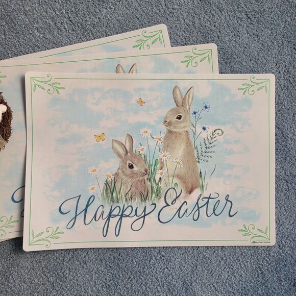 Set of Three Hobby Lobby Reversible Happy Easter Bunny Placemats w/ Bird Nest - Picture 4 of 9
